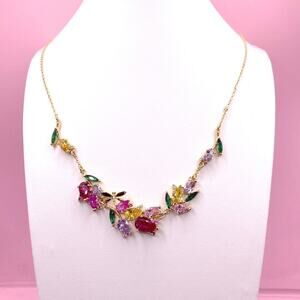 Multicolor Zirconia Crystals Beautiful Gold Plated Necklace